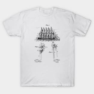 Sailing Ship Rigging Vintage Patent Hand Drawing T-Shirt